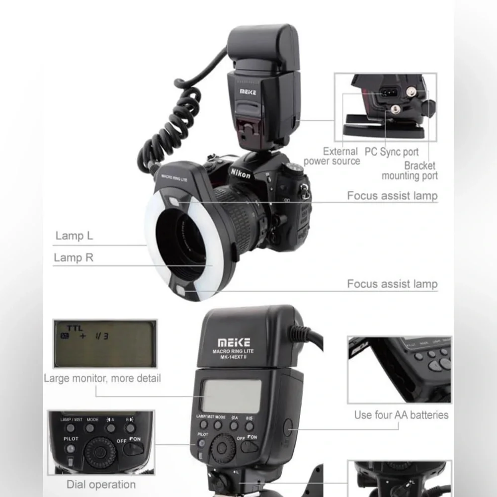 Meike iTTL TTL LED Macro Ring Flash Light for cannon like new